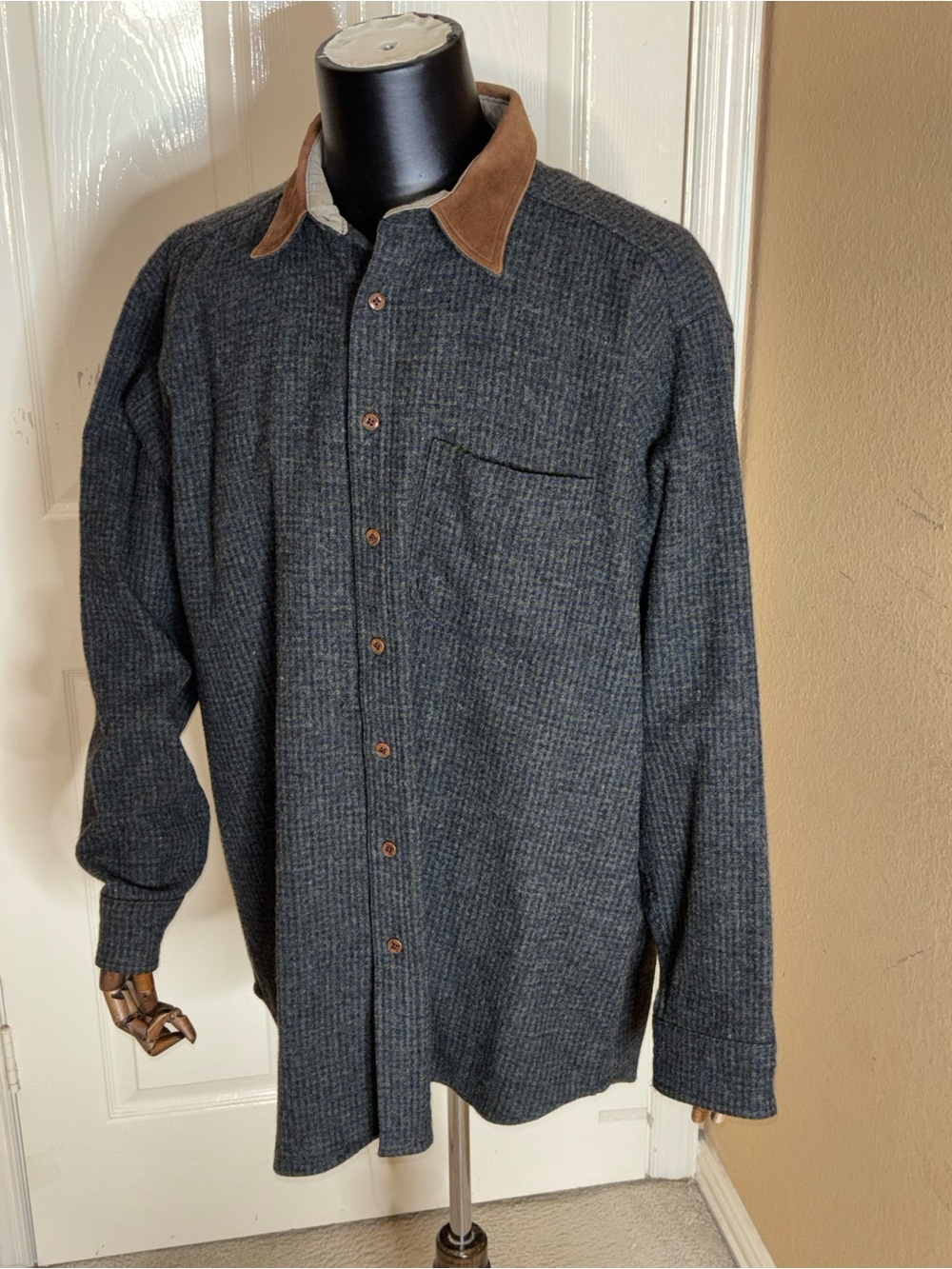 Vintage Woolrich Mens XXL Wool Shirt Jacket Suede Collar Elbow Patches USA